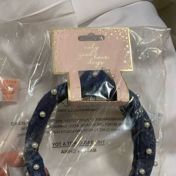 Trendy Knotted Pearl Denim Headband - Picture 3 of 7